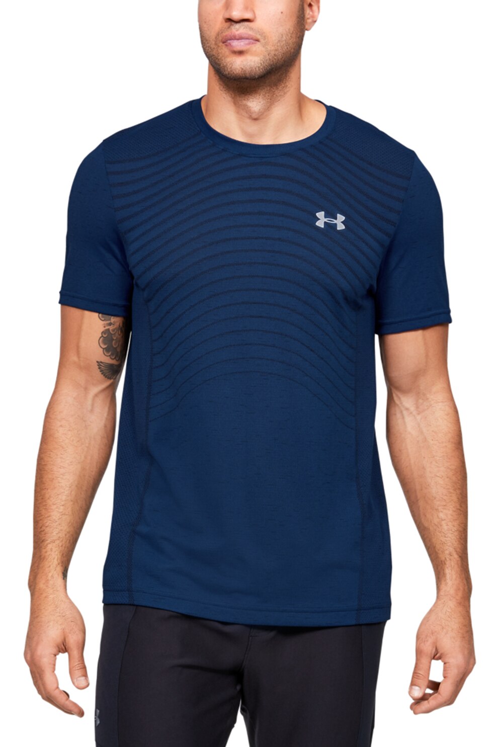 Under Armour, Tricou cu segmente de plasa, pentru fitness Seamless Wave, Bleumarin