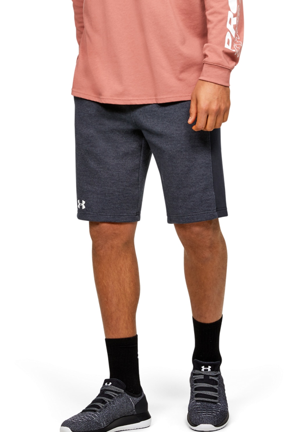 Under Armour, Bermude sport elastice, pentru antrenament Double Knit, Negru