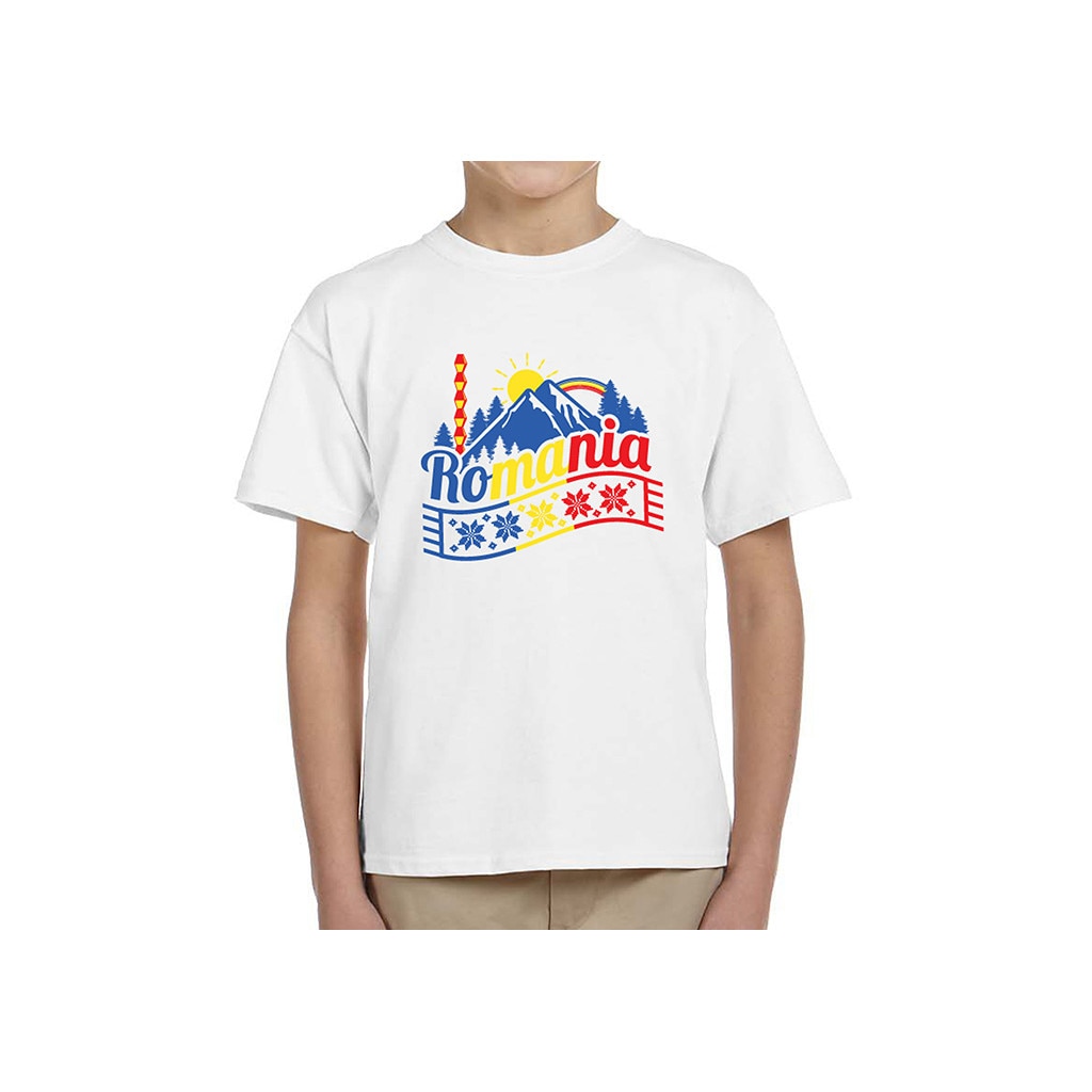 Tricou din bumbac, Magnetella, Romania - peisaj, Alb