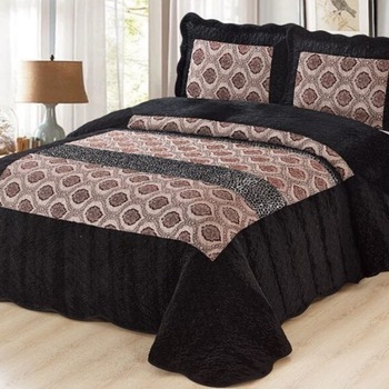 Cuvertura de Pat de Lux din Catifea + 2 Fete de Perna, Pat 2 Persoane, 230x250 cm, Negru Cuvertura de Pat de Lux din Catifea + 2 Fete de Perna, Pat 2 Persoane, 230x250 cm, Negru