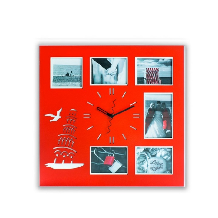 Ceas decorativ cu rama foto, 40x40cm , Pisa, red
