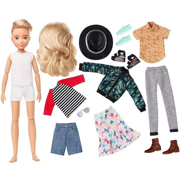 Papusa customizabila, Mattel, Creatable World, se poate tra sforma complet, blonda, 12 accesorii