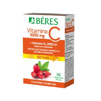 Supliment alimentar Vitamina C 1000 mg + Vitamina D3 2000UI Retard, Beres, 30 comprimate Supliment alimentar Vitamina C 1000 mg + Vitamina D3 2000UI Retard, Beres, 30 comprimate