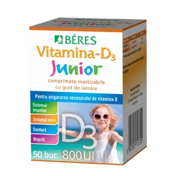 Supliment alimentar Vitamina D3 Junior 800UI, Beres, 50 comprimare Supliment alimentar Vitamina D3 Junior 800UI, Beres, 50 comprimare