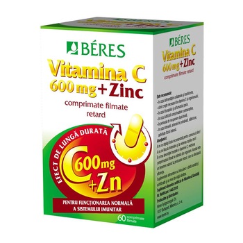 Supliment alimentar Vitamina C 600 mg + Zinc, Beres, 60 comprimate Supliment alimentar Vitamina C 600 mg + Zinc, Beres, 60 comprimate