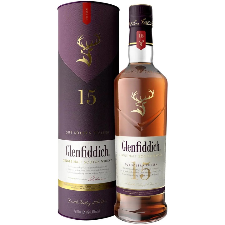 Whisky Glenfiddich 15 YO, Single Malt 40%, Cutie, 0.7l