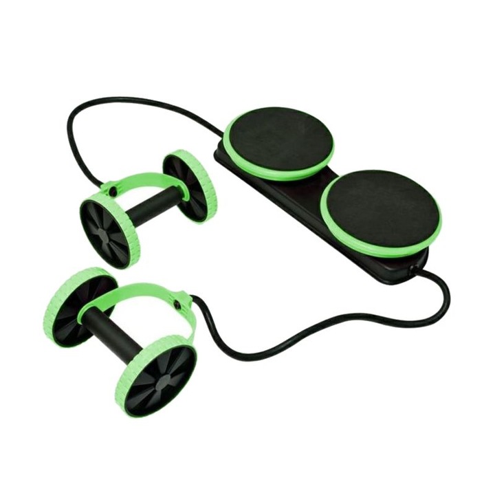 Aparat multifunctional pentru exercitii fitness cardio, modelare musculara, discuri rotative, verde/negru