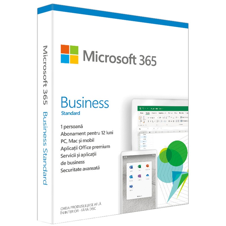 Microsoft 365 Business Standard, Engleza, Subscriptie 1 An, 1 Utilizator, Medialess Retail
