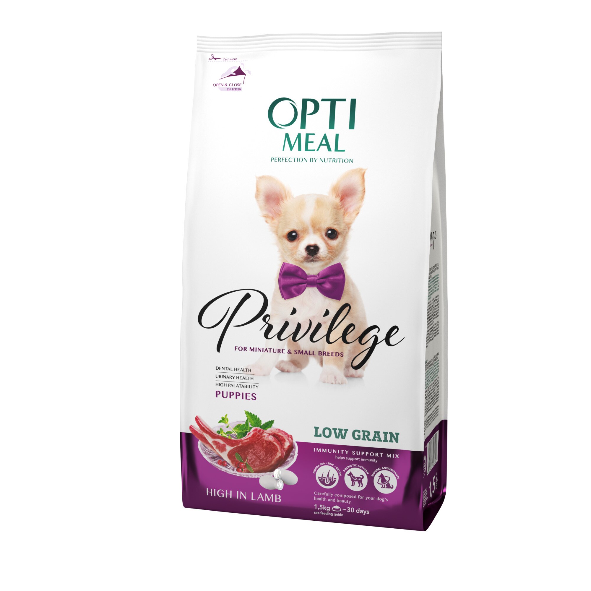 Hrana uscata catei talie foarte mica, Optimeal Privilege, Cu miel, 1.5kg