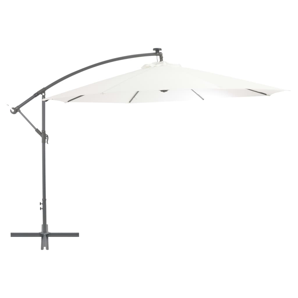 Umbrela consola de gradina, vidaXL, LED, Metal, 350 x 280 cm, Bej