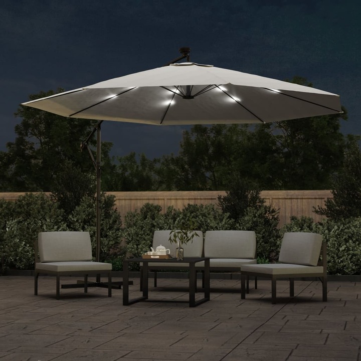 vidaXL homokszínű konzolos napernyő LED-fényekkel és fémrúddal 350 cm 44523