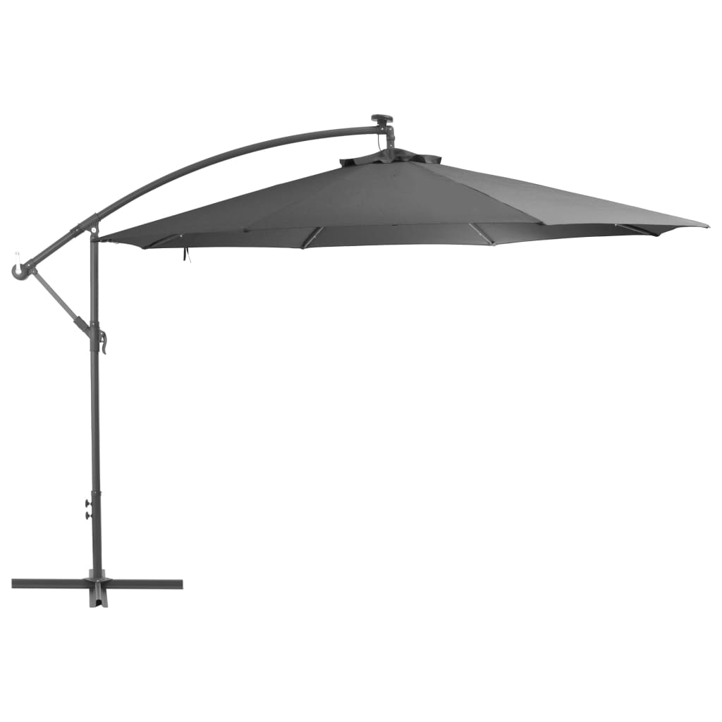 Umbrela consola de gradina, vidaXL, LED, Metal, 350 x 280 cm, Gri