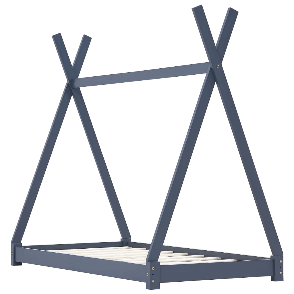 Cadru de pat pentru copii +4 ani, vidaXL, Lemn de pin, 90 x 200 cm, Gri