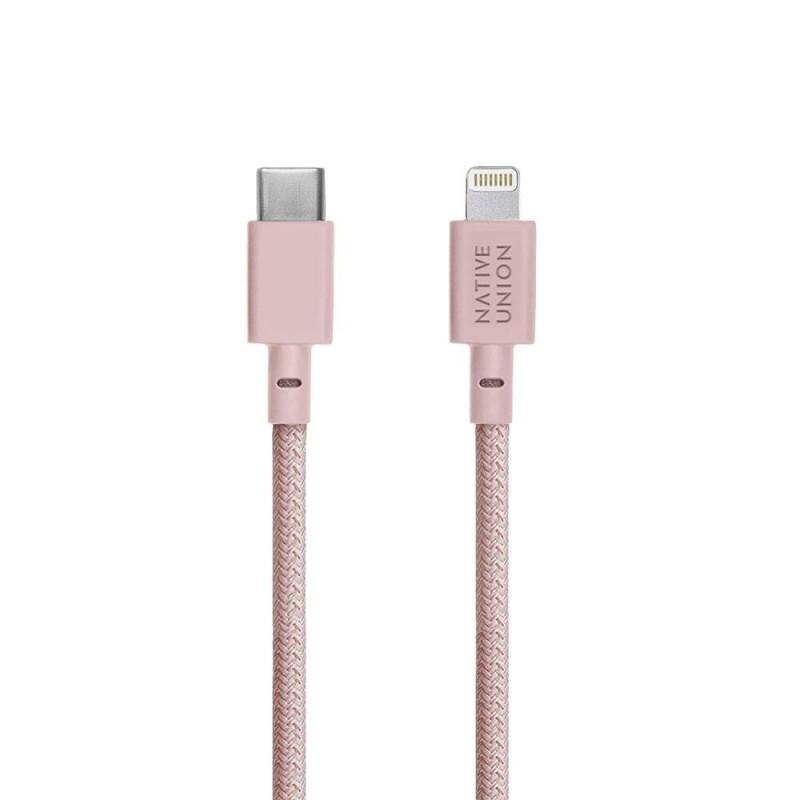 Cablu pentru incarcare si transfer de date Native Union Belt USB Type-C / Lightning 1.2m Rose