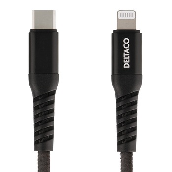 Cablu impletit 1m DELTACO Lightning la USB-C, 9V/2A PD, 5V/3A PD, 5V/2.4A, USB 2.0, negru Cablu impletit 1m DELTACO Lightning la USB-C, 9V/2A PD, 5V/3A PD, 5V/2.4A, USB 2.0, negru