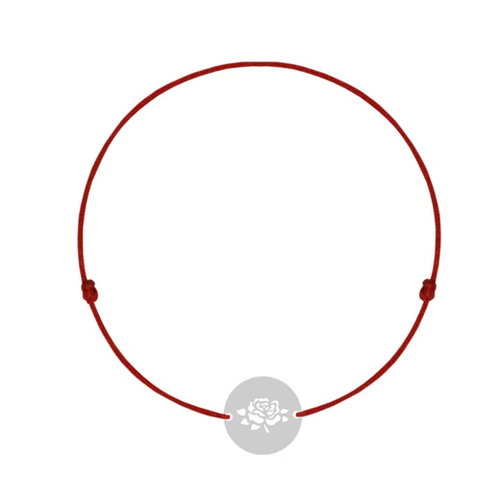 Rózsa karkötő Silver 925, piros zsinór, állítható méret, Artimis Gift
