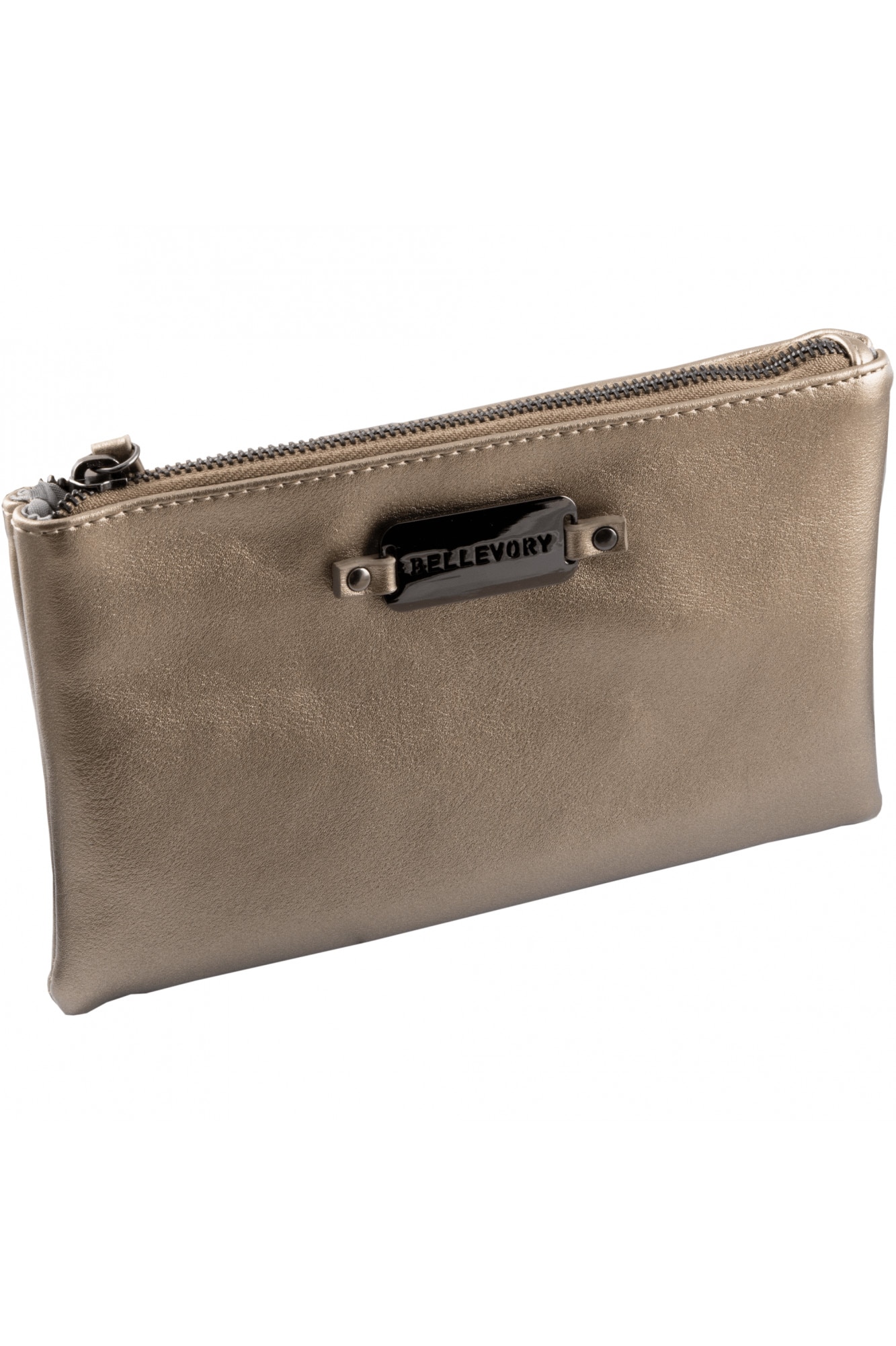 Geanta plic cu bareta detasabila Bellevory, inchidere cu fermoar, poliuretan/poliester, 22 x 13 cm, Auriu