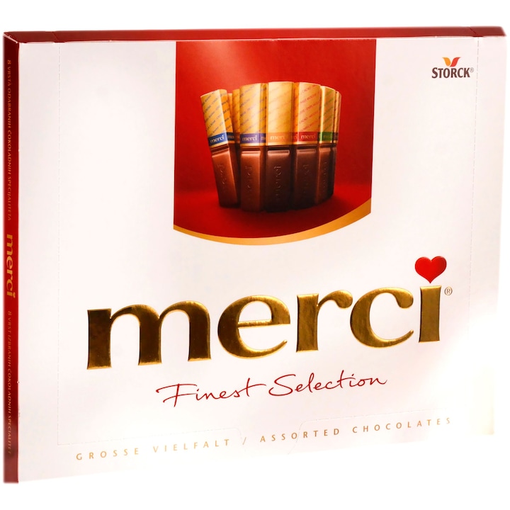 Червени шоколадови бонбони Merci асорти, 250 гр.