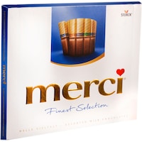 Bomboane de ciocolata asortate Merci albastru, 250 gr.