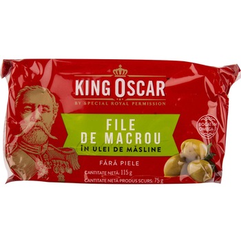 Macrou file fara piele in ulei de masline King Oscar, 115 gr. Macrou file fara piele in ulei de masline King Oscar, 115 gr.