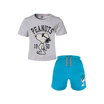 Set tricou si pantaloni scurti License Factory baieti, gri/albastru, marimea 110 cm Set tricou si pantaloni scurti License Factory baieti, gri/albastru, marimea 110 cm