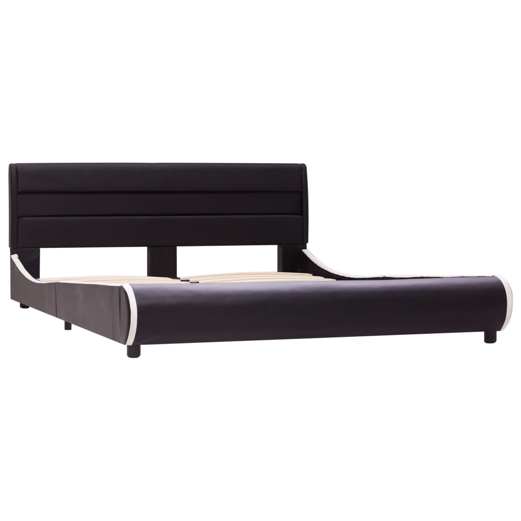 Cadru de pat dublu cu Led tapitat, vidaXL- Piele artificiala/Lemn, 140 x 200 cm, Negru