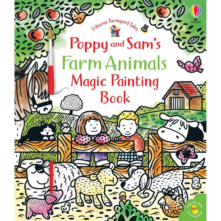 Книга за оцветяване Poppy and Sam's Farm Animals Magic Painting от Sam Taplin, 3 години+, Usborne