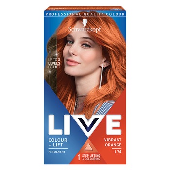 Vopsea de par permanenta Schwartzkopf Live +Lift L74 Vibrant Orange, 142.5 ml Vopsea de par permanenta Schwartzkopf Live +Lift L74 Vibrant Orange, 142.5 ml