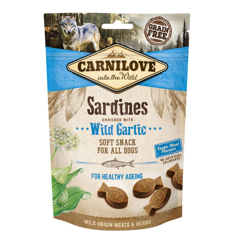 Recompense pentru caini Carnilove , Sardine si Usturoi 5 x 200 g