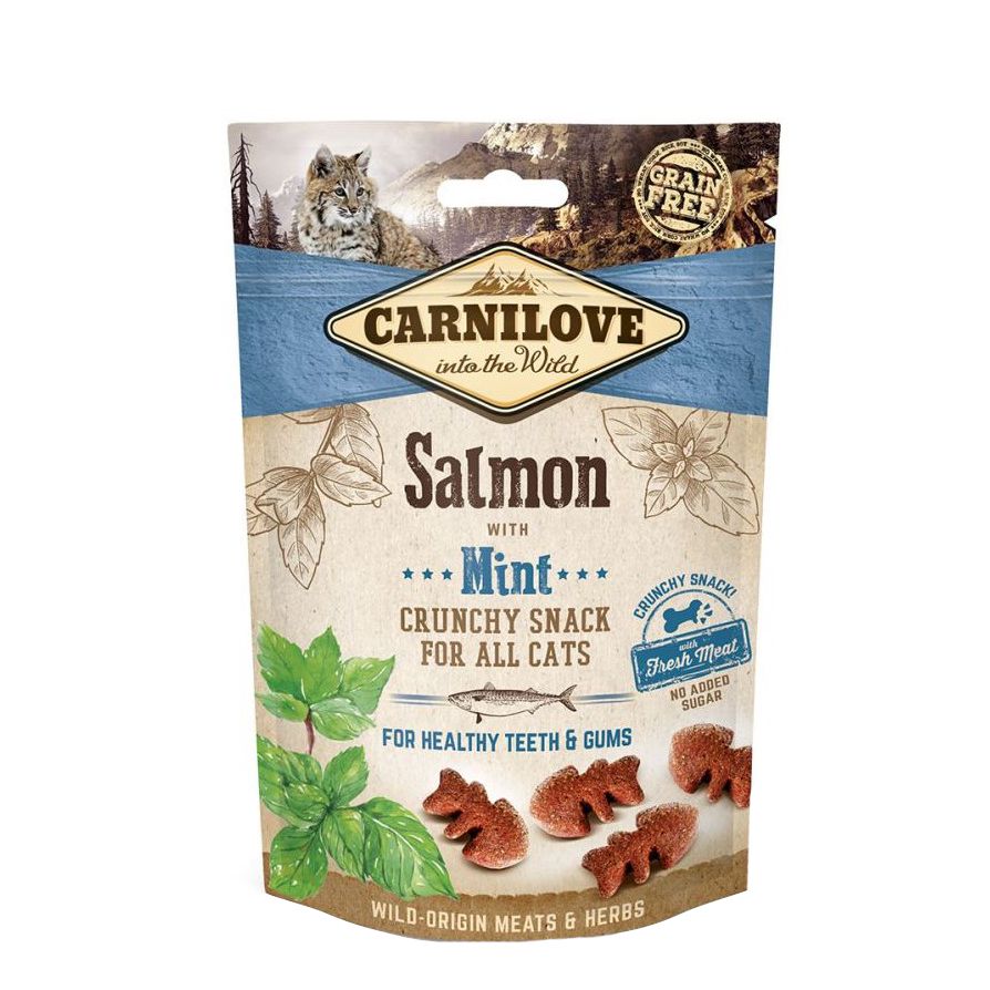 Recompense pentru pisici Carnilove Crunchy Snack, Somon si Menta 6x 50 g
