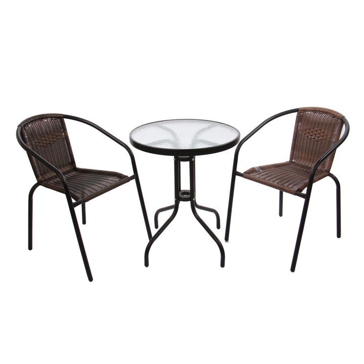 Set masa cu 2 scaune pentru gradina Bistro din metal cu ratan sintetic