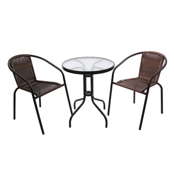 Set MagStar masa rotunda, cu 2 scaune, pentru gradina tip Bistro, din metal cu ratan sintetic Set MagStar masa rotunda, cu 2 scaune, pentru gradina tip Bistro, din metal cu ratan sintetic