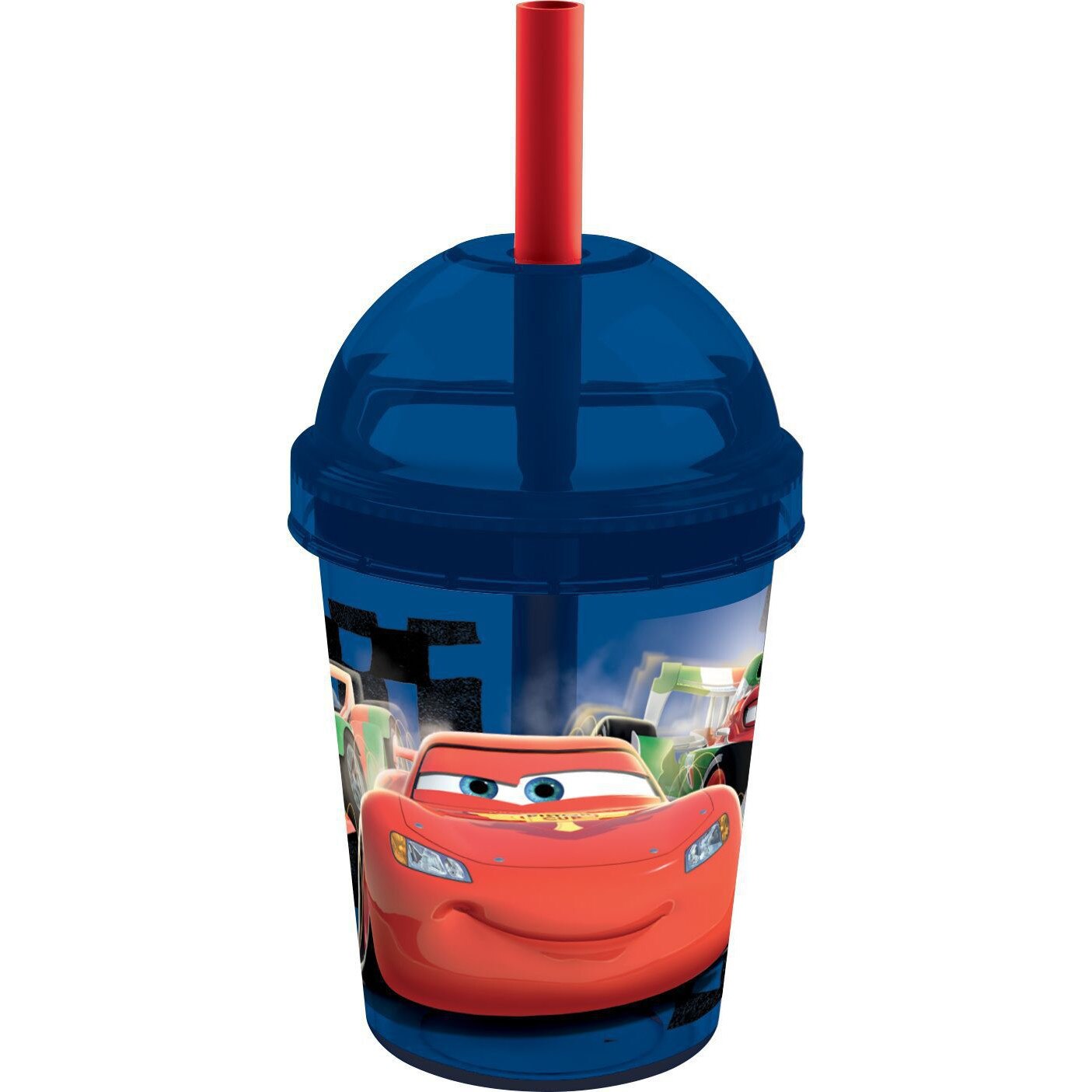 Pahar, Disney, Cars, cu pai, albastru, 250ml