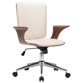 Scaun de birou, vidaXL, Piele ecologica/Lemn curbat, 69 x 61 x (92-104) cm, Crem Scaun de birou, vidaXL, Piele ecologica/Lemn curbat, 69 x 61 x (92-104) cm, Crem