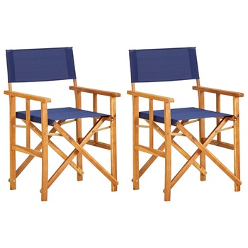 Set 2 scaune de exterior, tip scaun regizor, vidaXL, Lemn masiv, 55 x 56 x 88 cm, Albastru