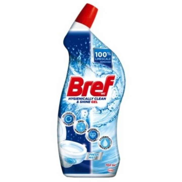 Detartrant Gel pentru WC Bref Fresh Mist, 700 ml, Parfum Oceanic, Detergenti pentru Toaleta, Solutie Dezinfectanta pentru Curatenie