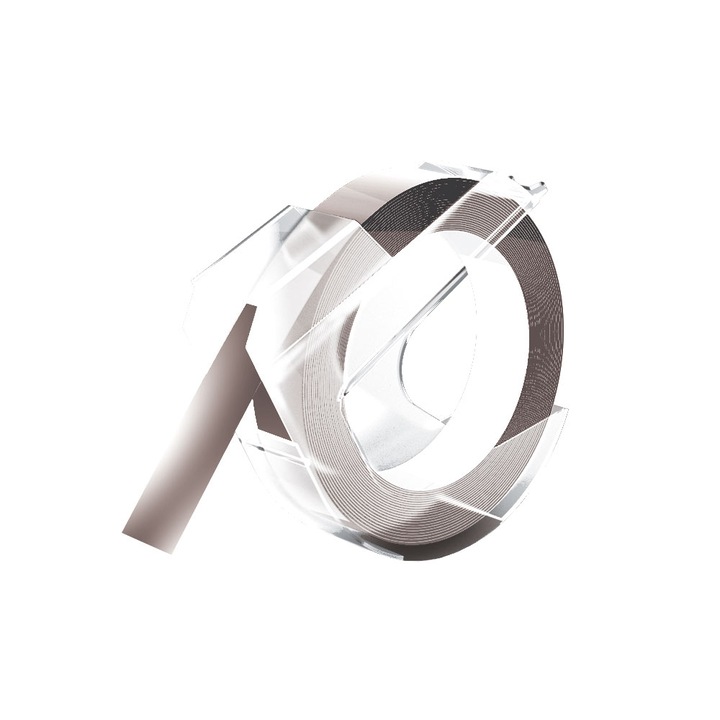 Etichete plastic embosabile compatibile DYMO Omega, 9mmx3m, argintii, A520104