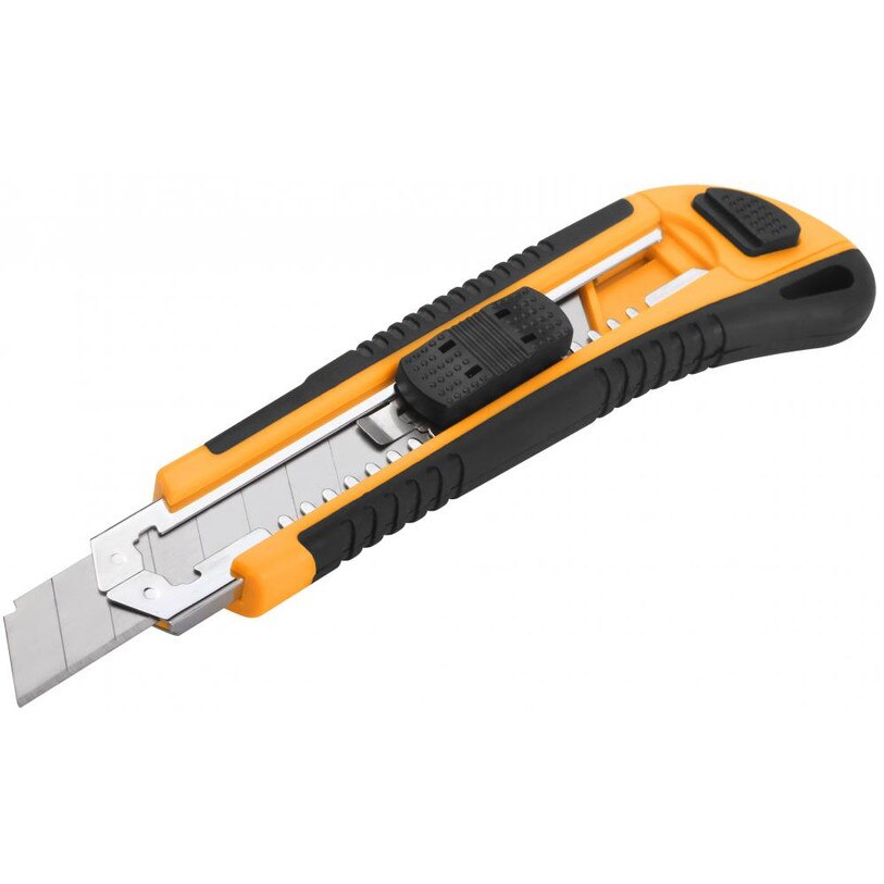 Cutter cu Lama Clic Tolsen, Material Lame SK4, Dimensiune 18 x 100 mm, Buton Plat, Lama Retractabila, Carcasa ABS, Design Ergonomic, Negru&Portocaliu