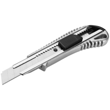 Cutter cu Lama Clic Tolsen, Material Lame SK5, Sistem Autoblocare, Dimensiune 18 x 100 mm, Lama Retractabila, Buton Plat, Carcasa din Aluminiu, Design Ergonomic, Argintiu Cutter cu Lama Clic Tolsen, Material Lame SK5, Sistem Autoblocare, Dimensiune 18 x 100 mm, Lama Retractabila, Buton Plat, Carcasa din Aluminiu, Design Ergonomic, Argintiu