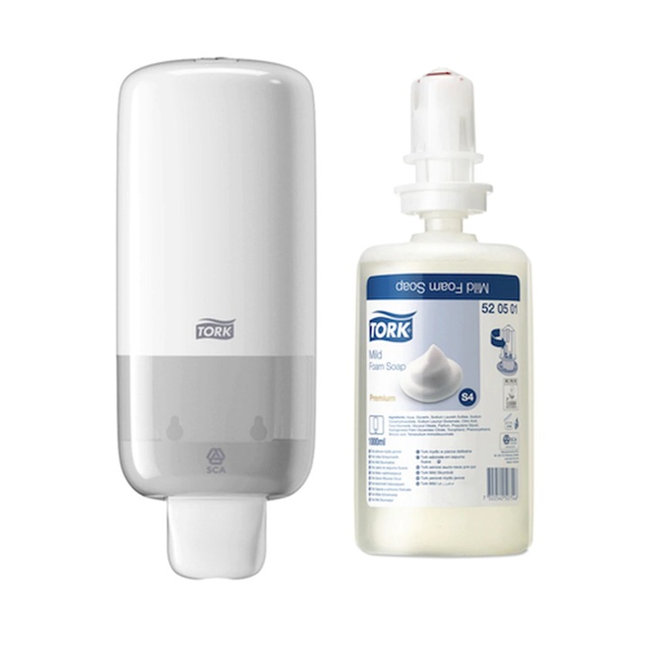 Set dozator sapun spuma Tork S4 si rezerva spuma Tork S4