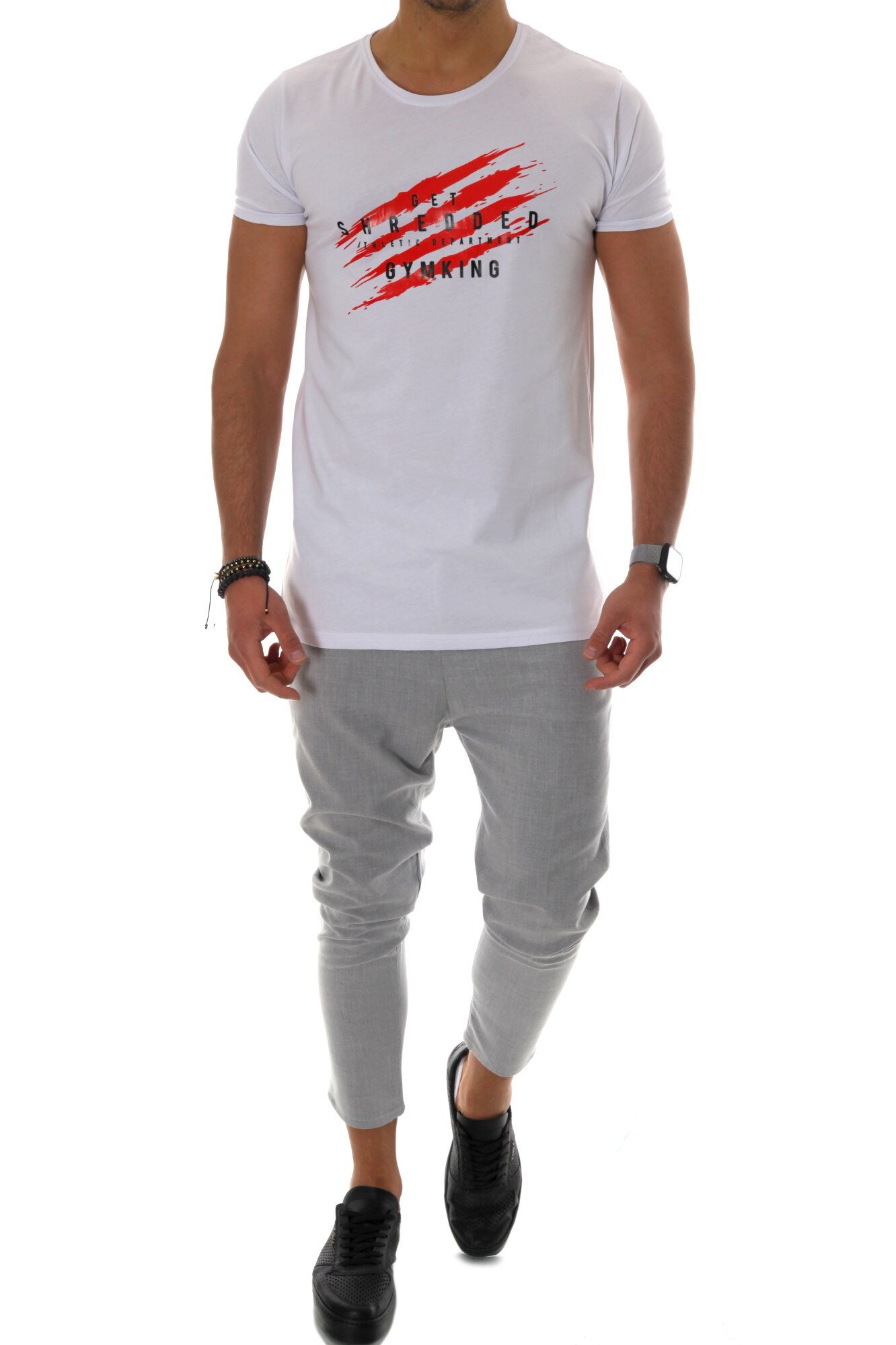 Tricou slim fit, pentru barbati, model cu imprimeu text, alb, Alb, XL