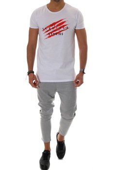 Tricou slim fit, pentru barbati, model cu imprimeu text, alb, Alb, XL Tricou slim fit, pentru barbati, model cu imprimeu text, alb, Alb, XL