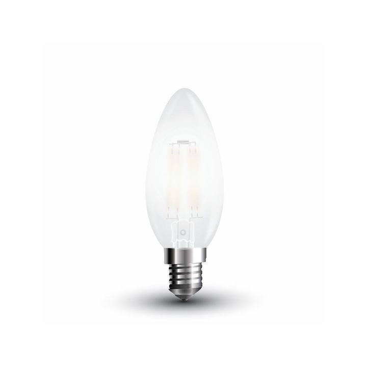 Bec cu filament LED E14 4W 6400K alb rece sticla mata V-TAC