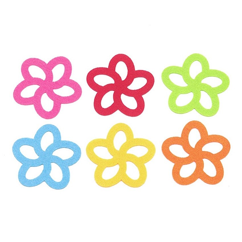 Set 6 figurine din fetru - flori cu 5 petale rotunjite, 6 cm