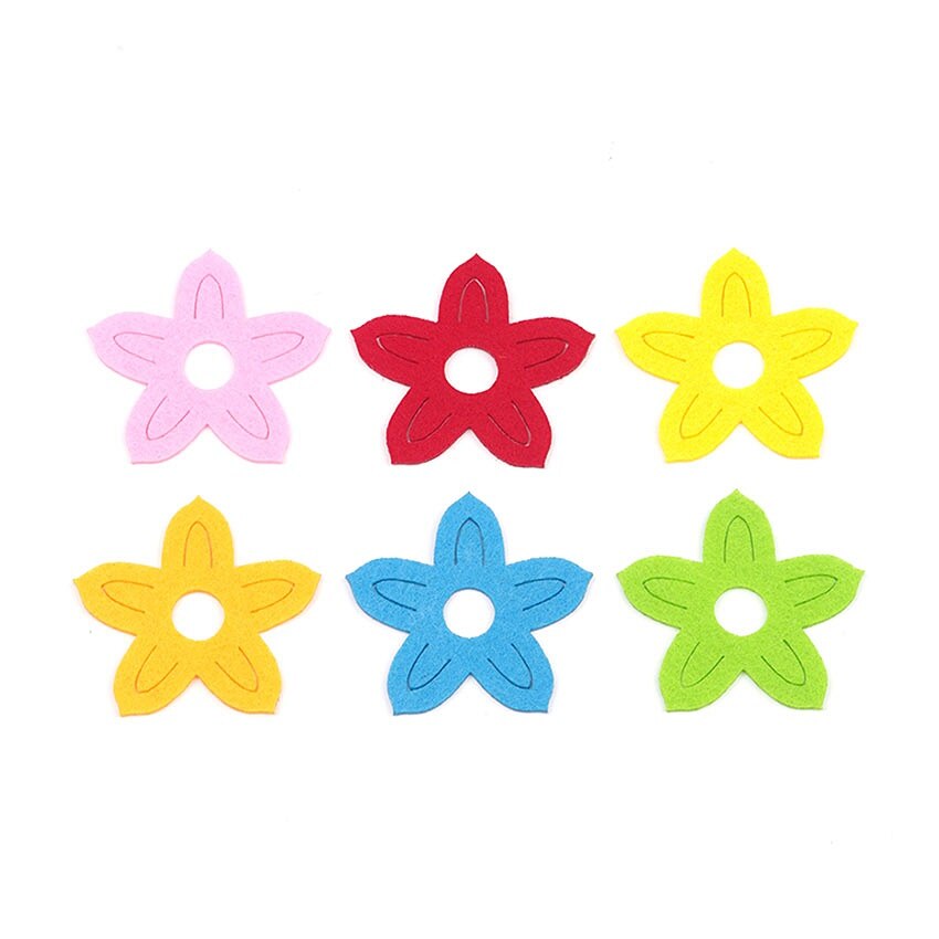 Set 6 figurine din fetru - flori colorate cu 5 petale ascutite, 6 cm