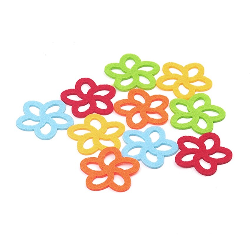 Set 10 figurine din fetru - flori colorare cu 5 petale, 4 cm