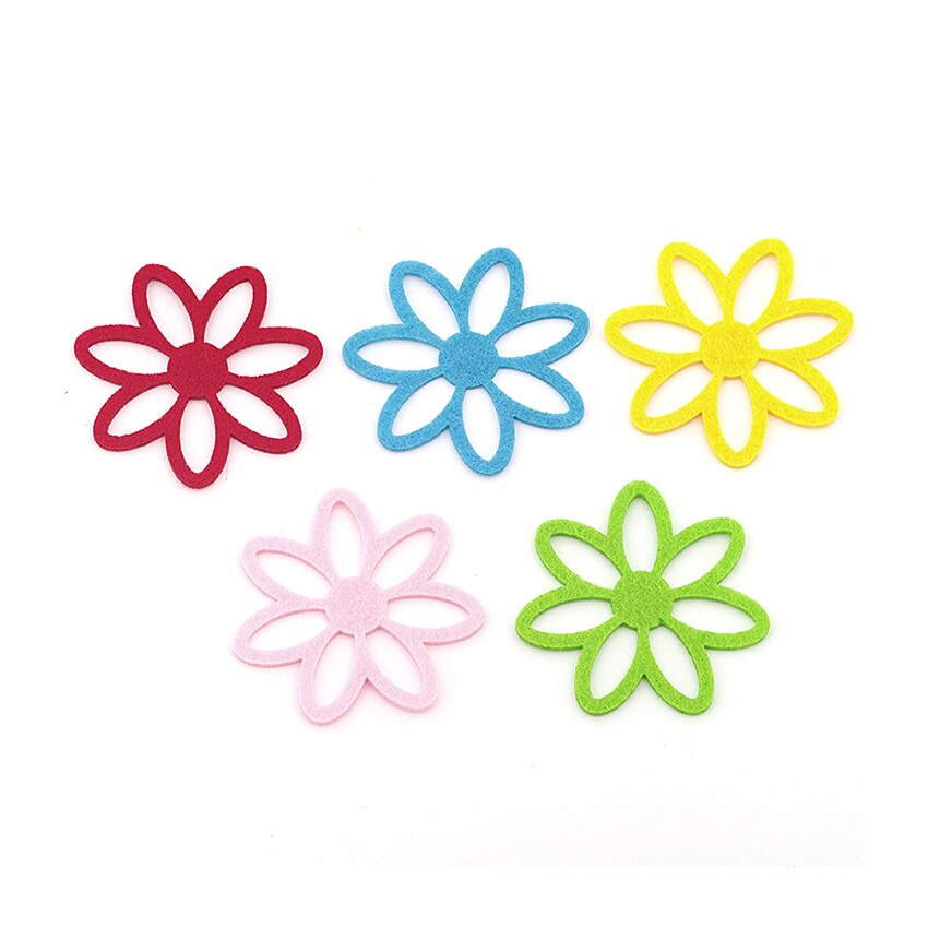 Set 5 figurine din fetru - flori colorate cu 7 petale goale, 6 cm