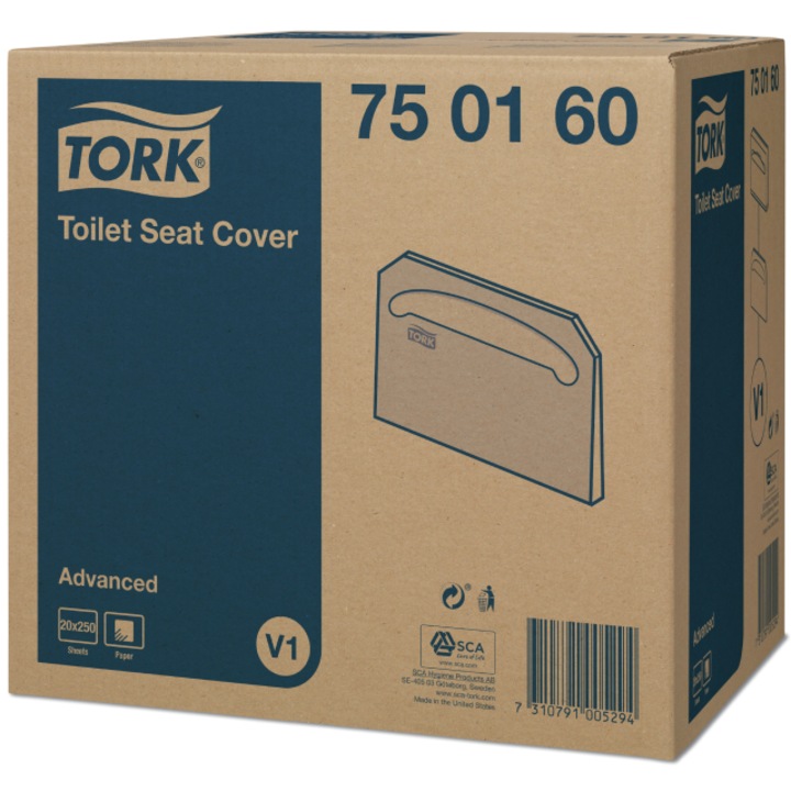 Hartie Tork acoperitoare de colac WC, V1, 750160, 250foi/pach, 20pach/bax, culoare alb