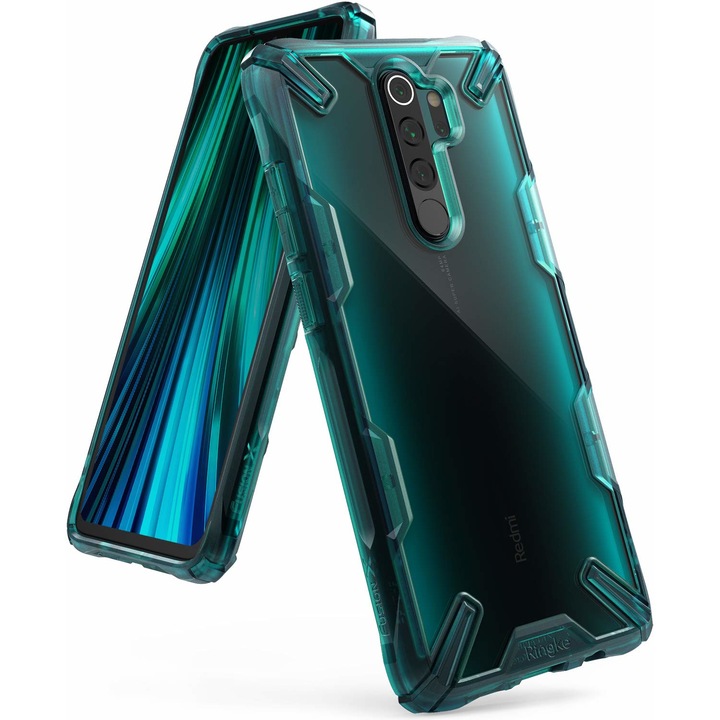 Védőtok, Ringke Fusion X Design, Xiaomi Redmi Note 8 Pro-hoz, átlátszó / türkiz