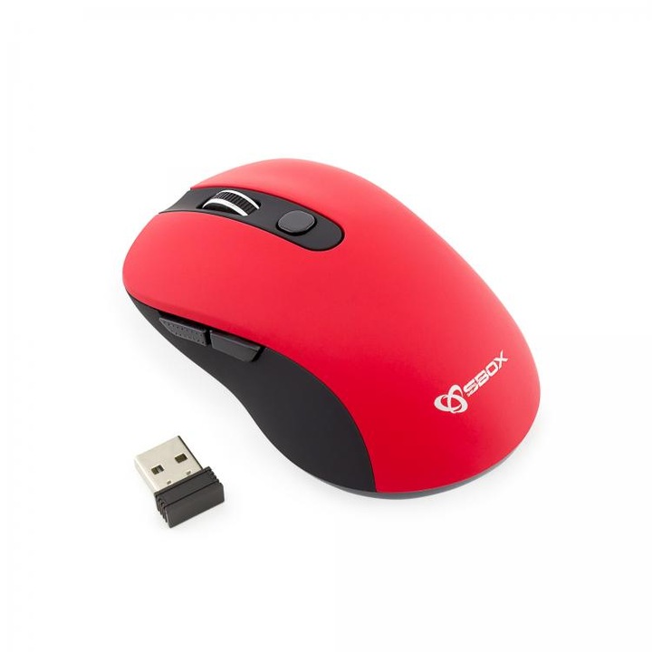 Безжична оптична мишка SBOX WM-911R, 1600 DPI, 2.4 GHz, USB, 10 м обхват, Червен, WM-911R